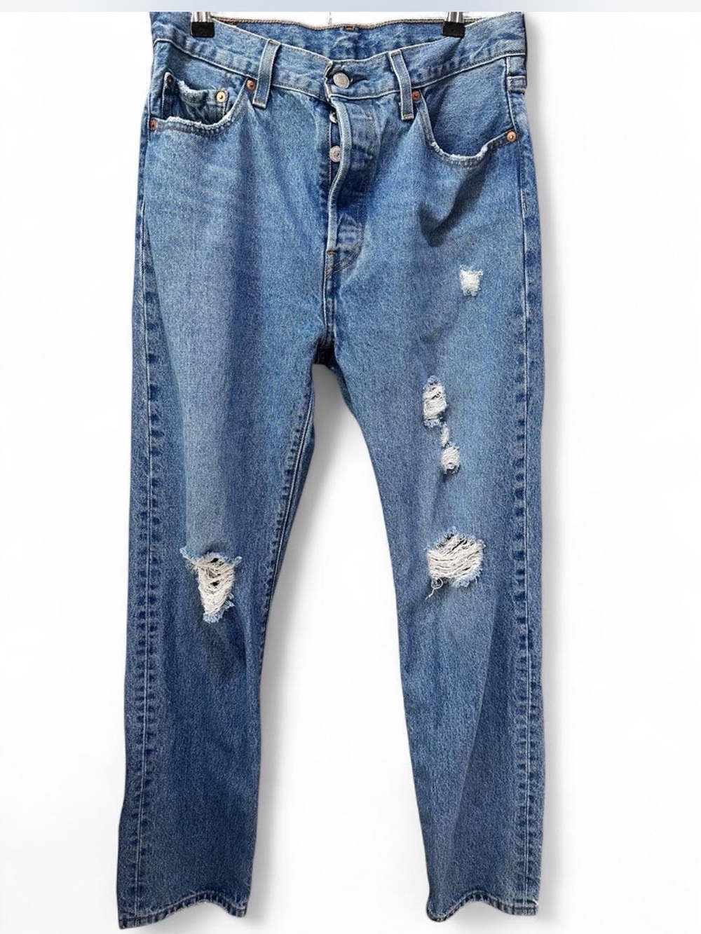 Levi's Premium 501 Original Distressed Button Fly Jeans Medium‎ Wash W29 L30